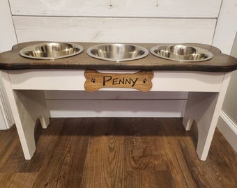 Personalized Triple large dog feeder