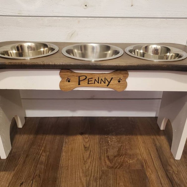 Personalized Triple large dog feeder