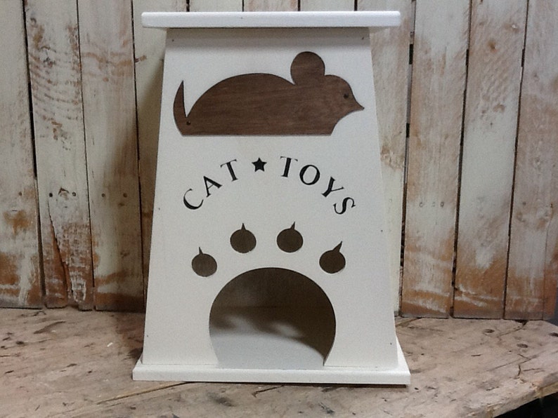 Personalized Wood Cat Toy Box image 4