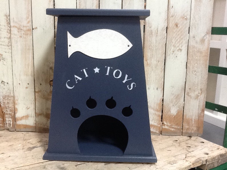 Personalized Wood Cat Toy Box image 3