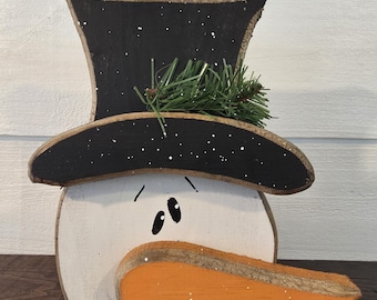 Handmade wooden snowman shelf sitter