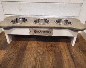 Personalized Triple medium bowl dog feeder