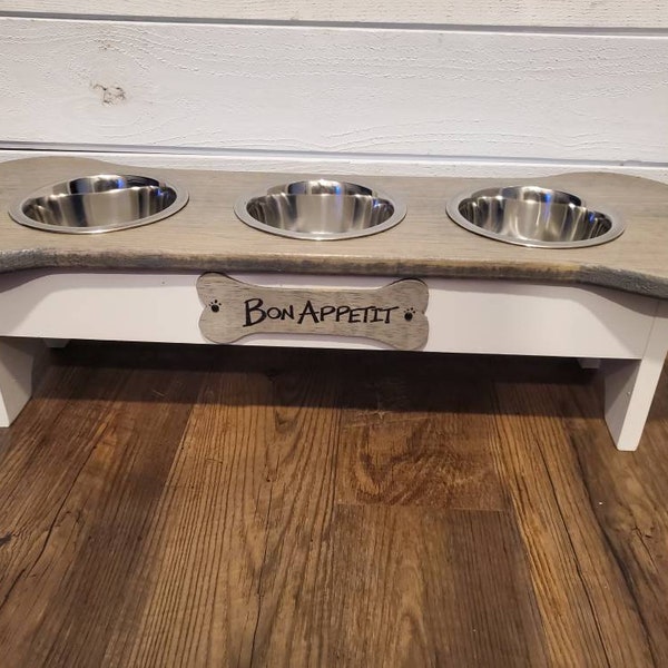 Personalized Triple medium bowl dog feeder