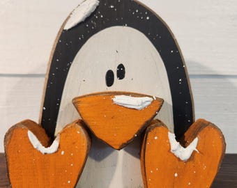 Wooden Christmas Penguin shelf sitter