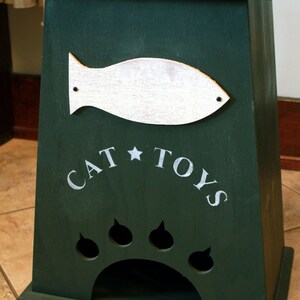 Personalized Wood Cat Toy Box image 2