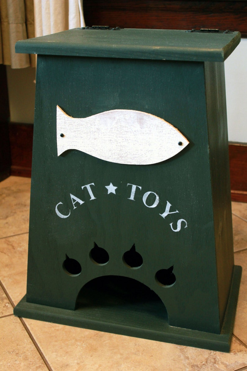 Personalized Wood Cat Toy Box image 2