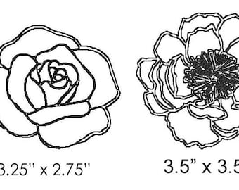 Machine Embroidery Design - Peony & Rose Outline - Immediate Download