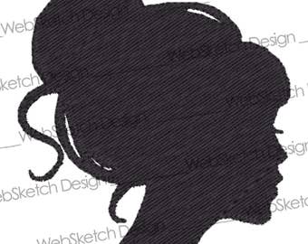 Machine Embroidery Design - Silhouette Girl with Bun - immediate Download