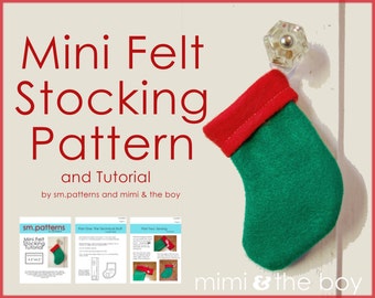 Mini Felt Stocking Pattern and Tutorial Christmas Gift Ornament Ornament Present Holidays Make Print