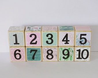 Set of 10 Wooden Number Blocks // Montessori Toys // Learn To Count // Girls Blocks