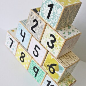 Set of 10 Wooden Blocks // Girls Blocks // Vintage Style Decor // Numbers // Girls Toy