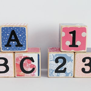 ABC 123 Wooden Blocks // Girl's Toy // Set of 6 image 2