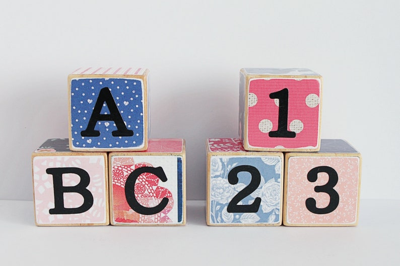 ABC 123 Wooden Blocks // Girl's Toy // Set of 6 image 2