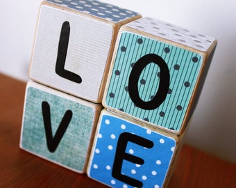 Wood Blocks, LOVE blocks, Set of 4