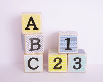 Set of 6 Wooden Blocks // ABC 123 // Kids Toy // Montessori