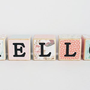 HELLO Blocks // Girls Wooden Blocks // Set of 5 image 1