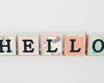 HELLO Blocks // Girls Wooden Blocks // Set of 5