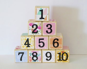 Girls Wooden Blocks // Number Blocks // Set of 10 // 42mm Square // Montessori Education