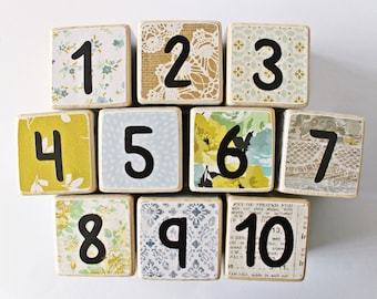 Vintage Inspired Wooden Blocks // Set of 10 // Learn To Count