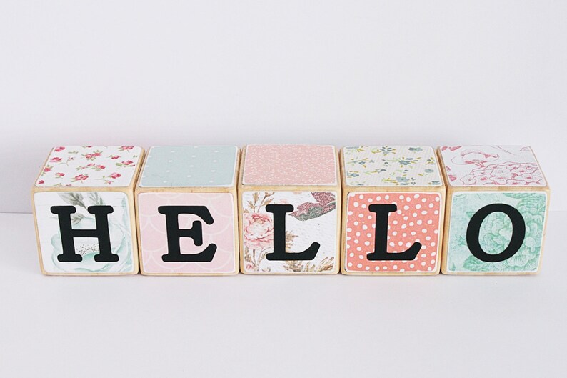 HELLO Blocks // Girls Wooden Blocks // Set of 5 image 2