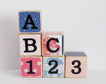 ABC 123 Wooden Blocks // Girl's Toy // Set of 6