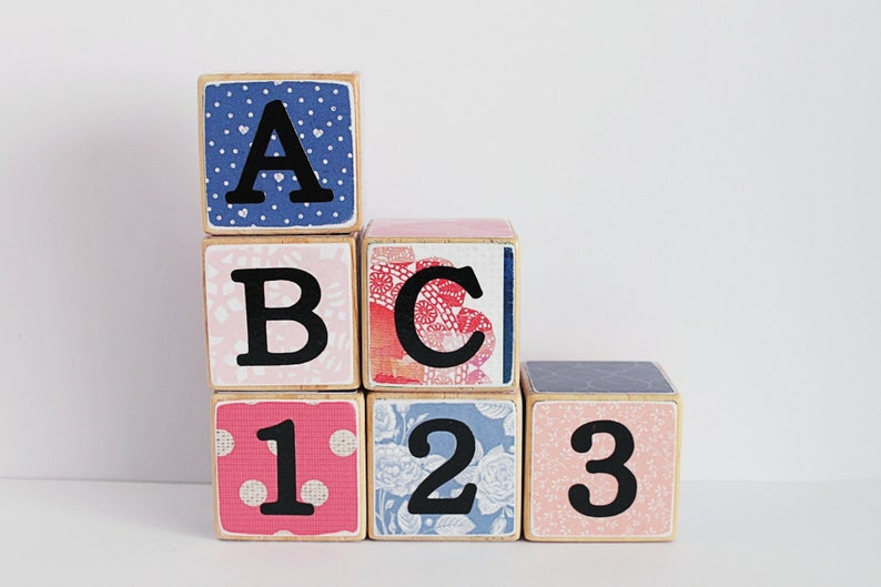 ABC 123 Wooden Blocks // Girl's Toy // Set of 6 image 1