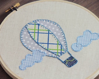 Embroidery Hoop // Boys Wall Art // Hot Air Balloon // 18.5 cm