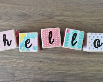 Hello Wooden Blocks // Building Blocks // Girls Decor // Girls Blocks // Set of 5