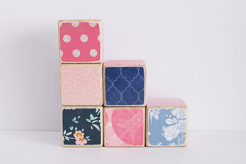 ABC 123 Wooden Blocks // Girl's Toy // Set of 6 image 5