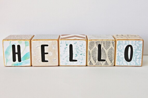 Hello Wooden Blocks Word Blocks Gender Neutral Home Etsy