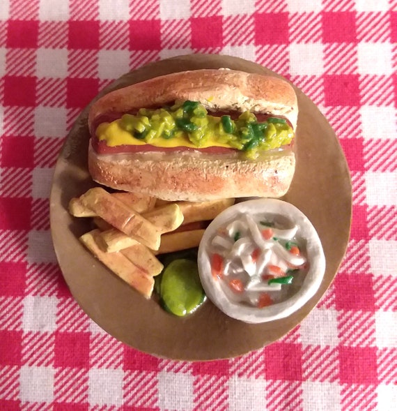 Polymer Clay Hot Dog With Relish Mustard Fries Coleslaw & Etsy
