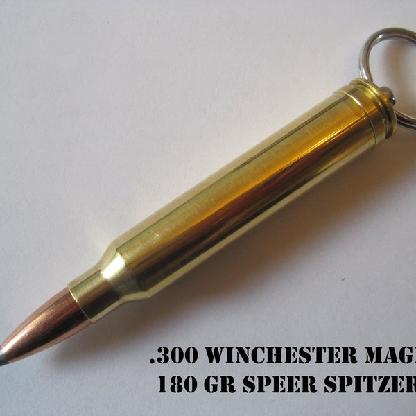 Replica .300 Winchester Magnum Bullet Keychain with Speer Spitzer Boat Tail Bullet