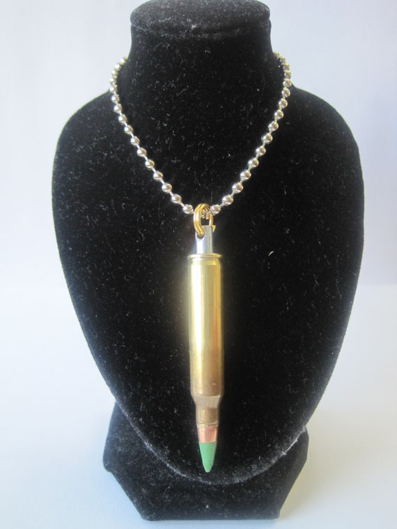 Necklace with Israeli Army Rifle Bullet Pendant and Chai, Gold - Ball Chain