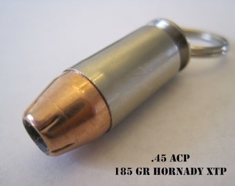 Replica .45 ACP Bullet Keychain With Hornady or Winchester hollowpoint bullet!!