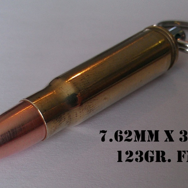 Replica 7.62 x 39mm Bullet Keychain with 123 grain FMJ bullet