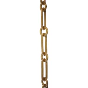 May include: A gold chain with oval links. The chain is made of metal and has a brushed finish.