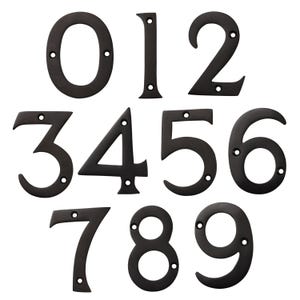 Nowoczesny, mosiężny numer domu szeryfowy 3-calowy do tabliczek adresowych, skrzynek pocztowych i szyldów metalowych - NO-BR2270-75 od RCH Hardware
