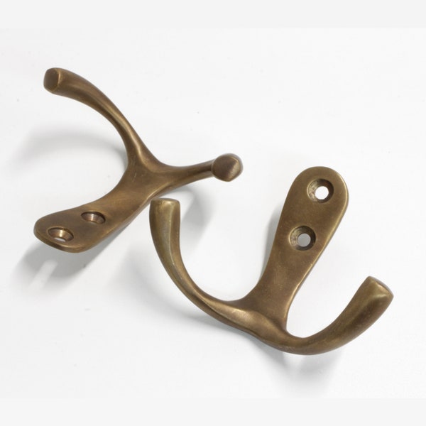Decorative 1.4 Inch Brass Duo Wall Hook for Hats, Coats, and Robes - HK-BR2560-35 from RCH Hardware