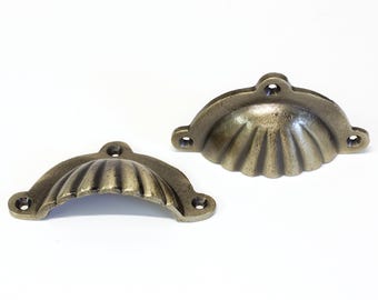 Vintage Sea Shell Iron Cup Pull for Drawers and Cabinets (2 Pack) - PL-IR8357 from RCH Hardware