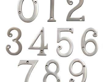 Modern Curvy Serif 4 Inch Brass House Number for Address Plaque, Mailbox, and Metal Signage - NO-BR2271-100 from RCH Hardware