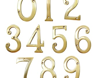 Modern Curvy Serif 4 Inch Brass House Number for Address Plaque, Mailbox, and Metal Signage - NO-BR2271-100 from RCH Hardware