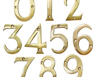 Modern 4 Inch Brass House Number for Address Plaque, Mailbox, and Metal Signage - NO-BR2270-100 from RCH Hardware