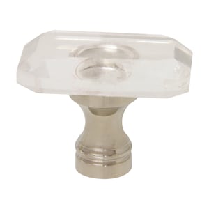 May include: A clear rectangular crystal cabinet knob with a silver base. The knob has a bevelled edge and a smooth, polished finish.
