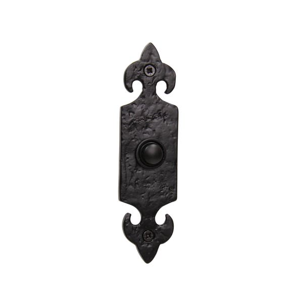 Antique Vintage Hand Made Black Iron Door Bell Push, Matte Black (8209BLK)