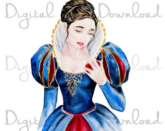 Digital Download - Print At Home - Snow White Watercolor Painting