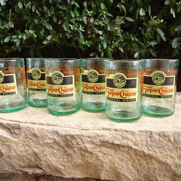 Recycled Topo Chico Mineral Water Bottle Shot Glasses Votive Holders Set of 6