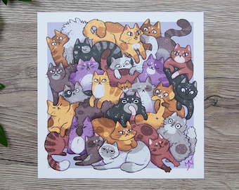 Pile of Kitties - Impressions d'art carrées finition mate - Signé