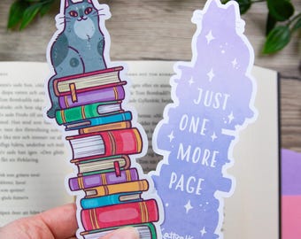 Nur noch eine Seite - Katze Bücher - Doppelseitiges Lesezeichen