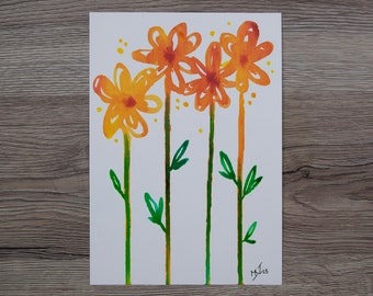 Original Art - Orange Flowers - Size A5 (5.8 x 8.3 in) - Tracked shipping included