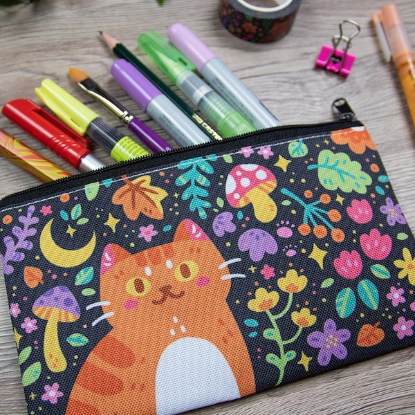 Magical Fall Nature Kitty - Pencil Case - Zipper Pouch - Make-up Bag - Stationary School Supply